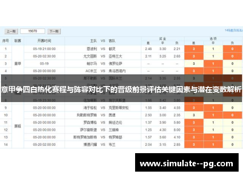 意甲争四白热化赛程与阵容对比下的晋级前景评估关键因素与潜在变数解析